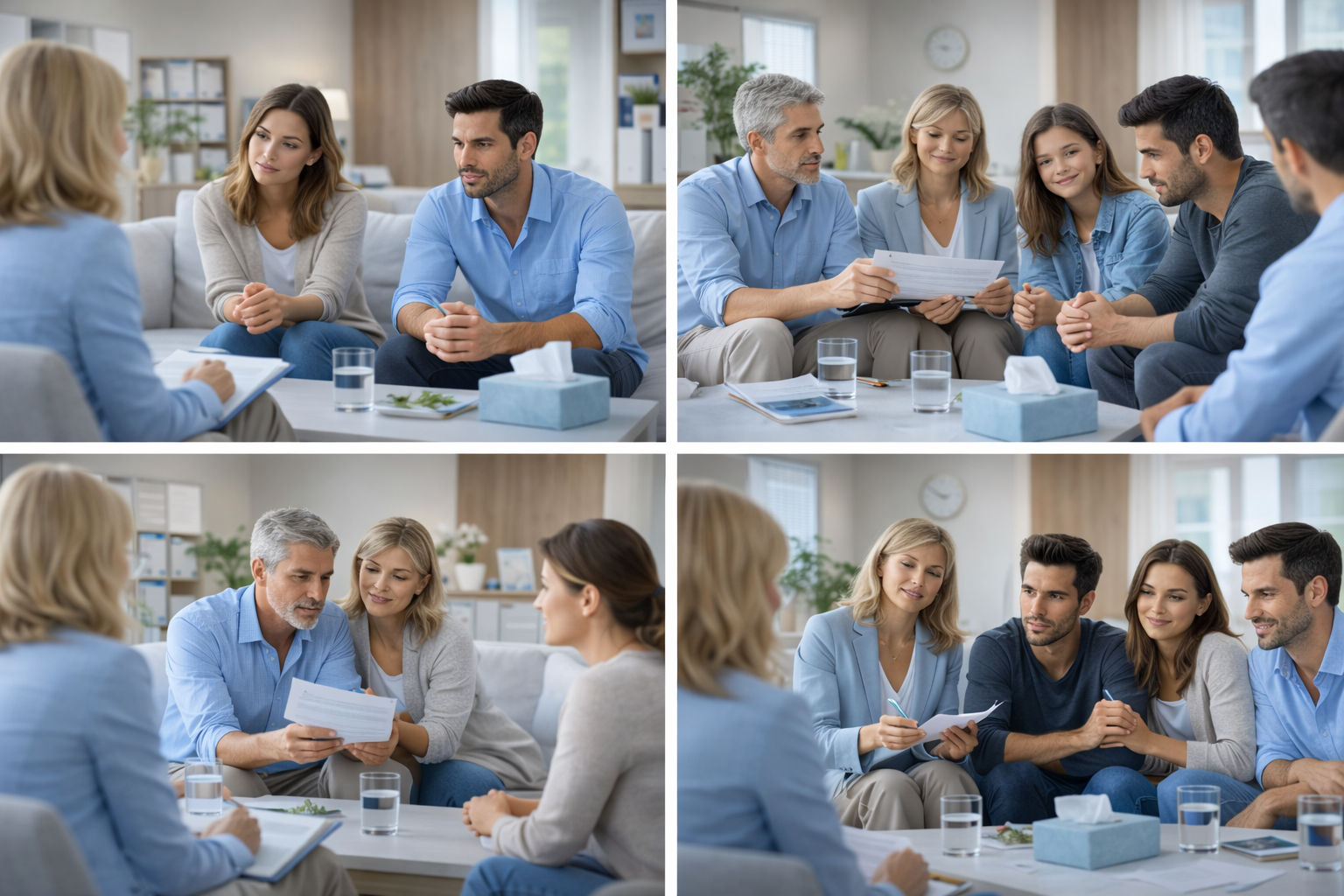 Illustration of a family sitting together, having a calm conversation