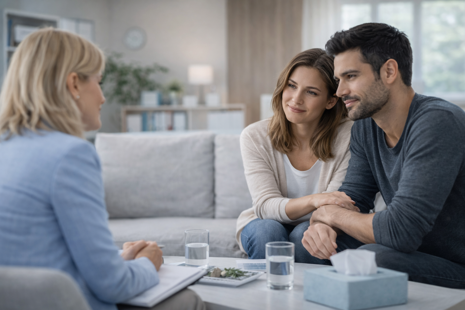Illustration of a family sitting together, having a calm conversation